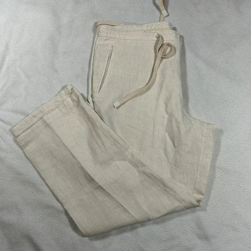Linen Drawstring Straight Leg Pants 40x32 Tasso Elba Islands Beige Light